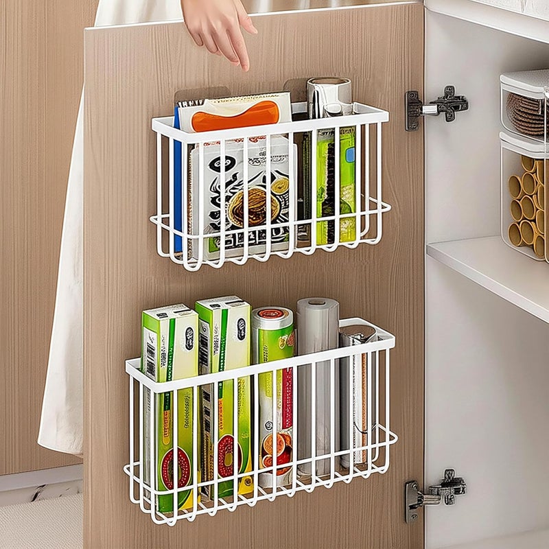 FHJP Cabinet Door Organizer 3Pcs, Foil and Plastic Wrap Organizer with 2 Sponges, Cabinet Door Storage with 3 Caddy Adhesive, for Aluminum Foil, Plastic Wrap, Wool Dryer Balls, White,(Small, Medium, Large) - Image 2